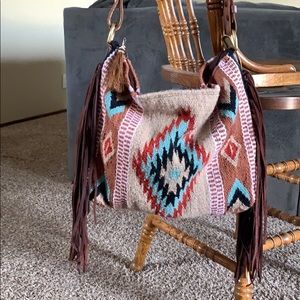Custom leather fringe saddle blanket purse